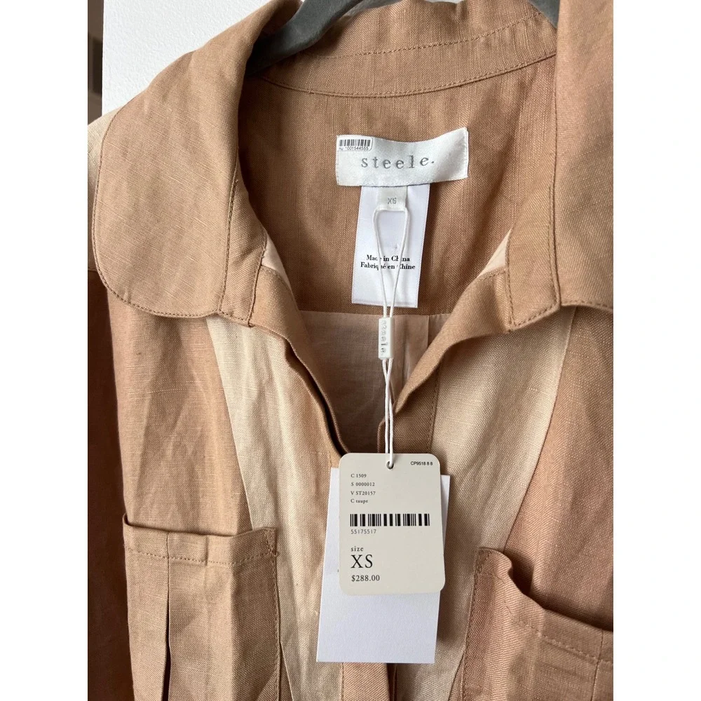 Free People x Steele Dusty Utility Dress XS Linen‎ Blend Belted Safari Mini NWT